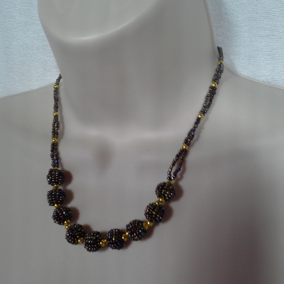 Other Jewelry - Womens necklace 20 inches Gold tone metal Rhinestones Black